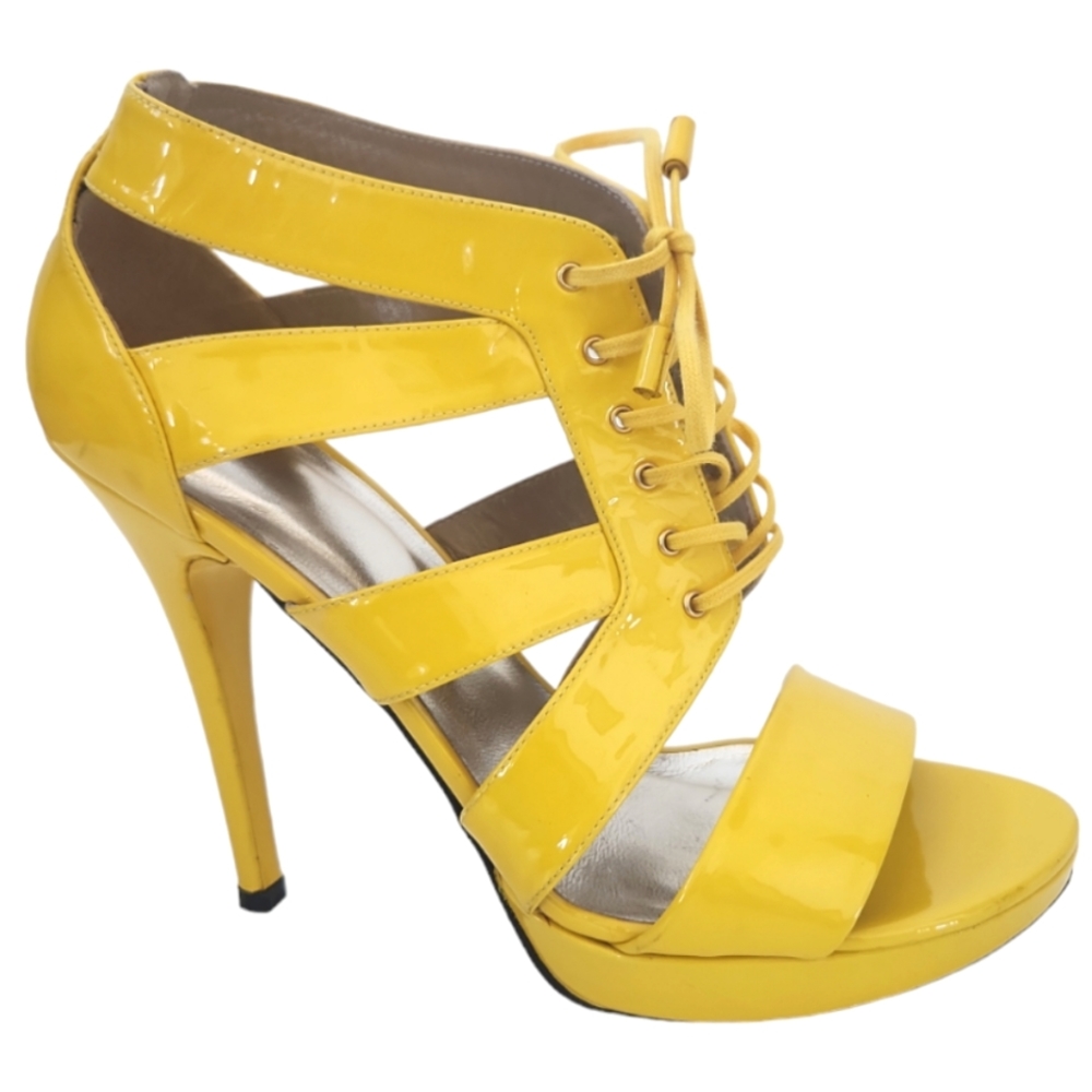 Stuart Weitzman Yellow Patent Leather Platform High Heels Sandals Shoes W Sz 9